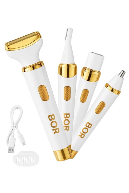 BOR® Ladyshave - Wit met Goud - Ontharingsapparaat - 4 Opzetstukken - Ladyshave Dames - Usb Oplaadbaar