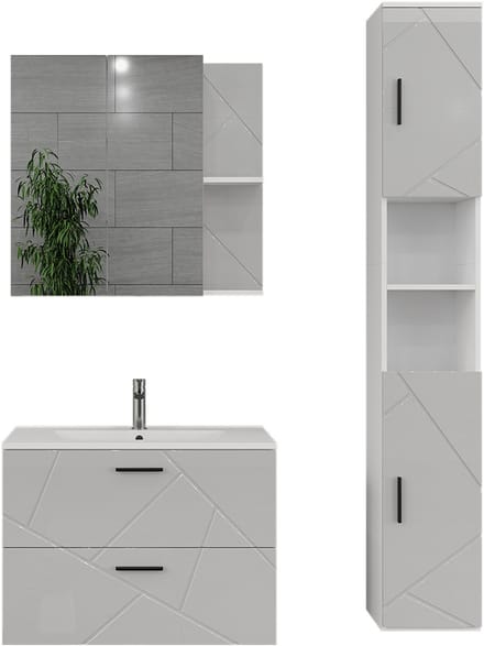 Vicco Badkamermeubelset Irma, Wit/Wit Hoogglans, 3-delig