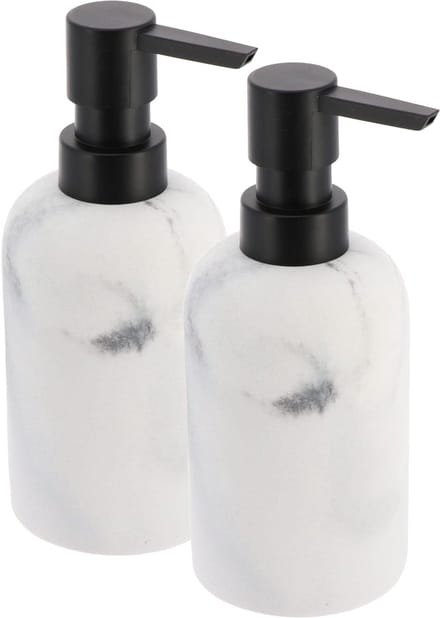 Tendance Zeeppompje/zeepdispenser - 2x - wit - marmer look - kunststof - 300 ml