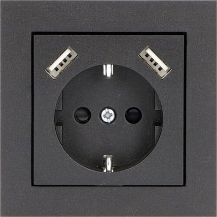ProCharge Afdekplaat wandcontactdoos 2x USB C Mat zwart