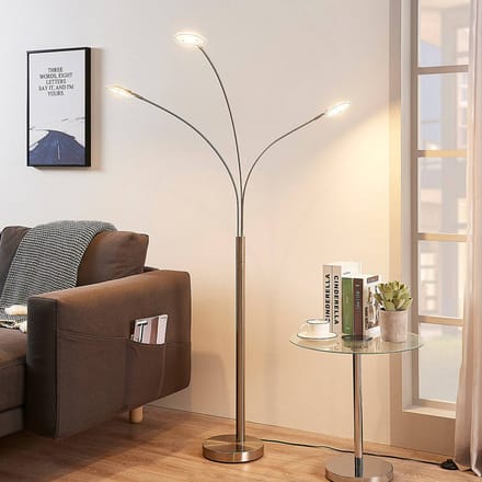 Lindby LED vloerlamp Anea, 167 cm, 3-lamps, nikkelkleurig