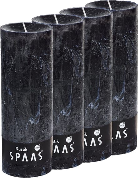 Spaas Rustieke Stompkaarsen 70/190 mm - Zwart - circa 95u - 4 kaarsen