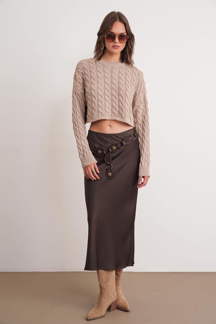 Cable Knit Patroon Ronde Hals Trui