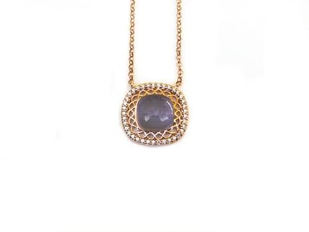 model Vintage vierkant collier in zilver roze verguld paars