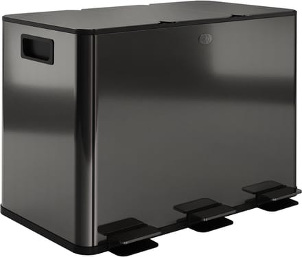 HOMCOM prullenbak RVS 45L - Soft-close pedaalemmer 3 vakken - Zwart