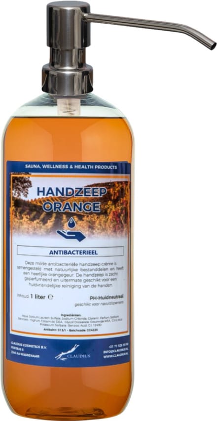 Handzeep Orange 500 ml - met gratis RVS zilverkleurige pomp