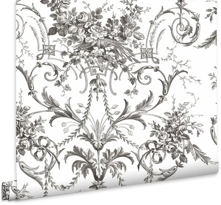 Laura Ashley Tuileries Behang - Bloemen - 10mx52cm - Grijs