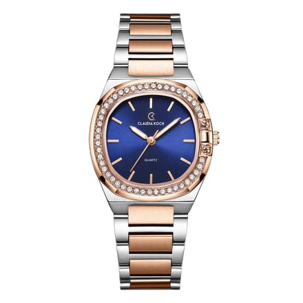 CK Aurora – Two-Tone Rosegold with Blue Curved Square Dial & Stone Accents - ClaudiaKoch CK 4321