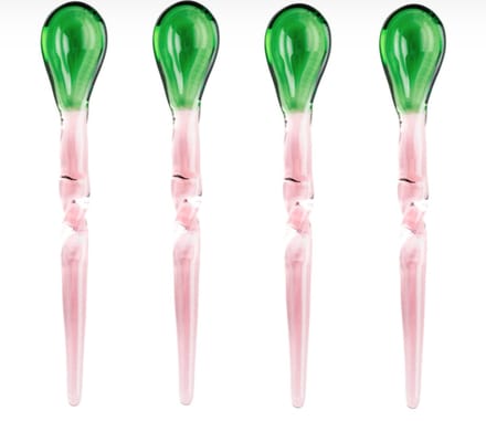 Broste Copenhagen Teaspoon set Swirly Glass Pink / Green