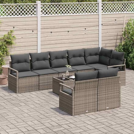 vidaXL Tuinbank Set met kussen met opslag 9 pcs Lichtgrijs poly rattan