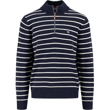 Fynch-Hatton Trui Troyer Zip Striped Supersoft Cotton Knit Navy / male