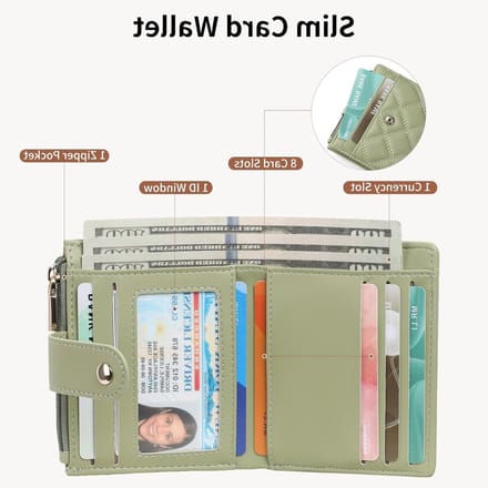Bifold Dames Leren Portemonnee, Compacte Portemonnee met Meerdere Compartimenten, Groen en Modern Design