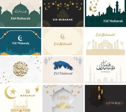 Eid Mubarak Wenskaarten - Set 12kaarten - 300gms Multicard - Matte zijde & Glimmende zijde