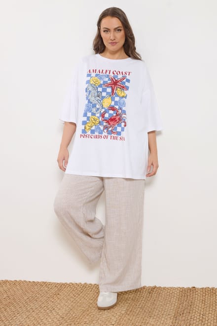 Yours Wit Boxy Tshirt Met 'Amalfi Coast' Versiering Size 42