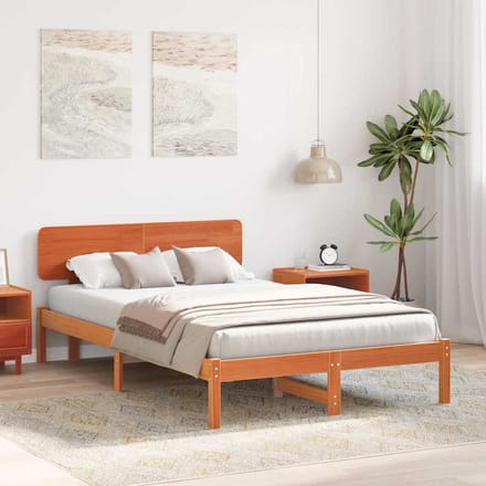 vidaXL - Bedframe - Wasbruin - 140 - x - 190 - cm - Massief - grenenhout