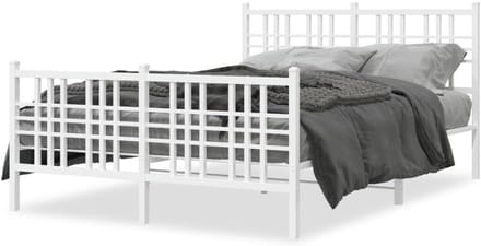 Metalen bedframe - Bed met hoofdeinde - Slaapkamer inrichten - Robuuste stalen constructie - 137 x 190 cm - Wit