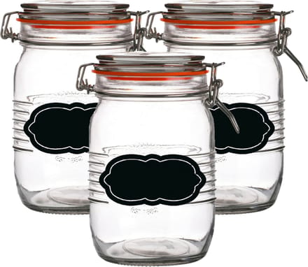 Weckpot/inmaakpot - 4x - 1L - glas - met beugelsluiting - incl. etiketten