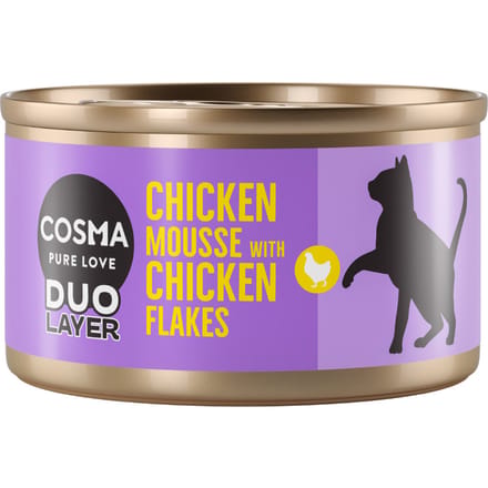 6x70g Kippenmousse met stukjes Kip DUO Layer Cosma Kattenvoer