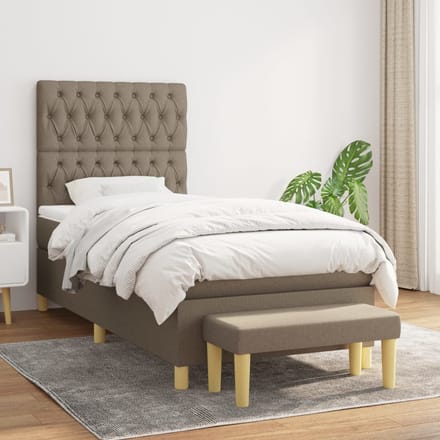 vidaXL - Boxspring - met - matras - stof - taupe - 100x200 - cm