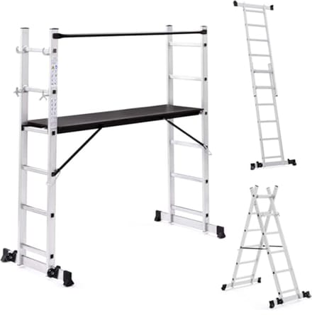 Multifunctionele aluminium steiger met platform en wielen - hoogte 165 cm
