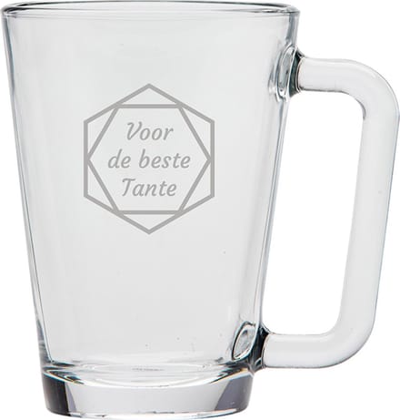 Gegraveerde theeglas 26cl voor de beste Tante in hexagon