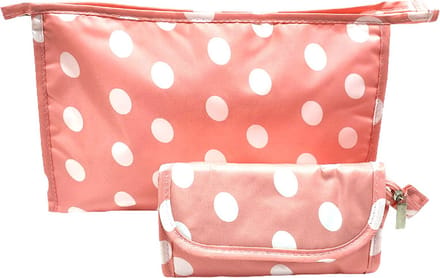 Rojafit Toilettasset - Toilettas + Make-up tasje met Spiegel - Pink dots