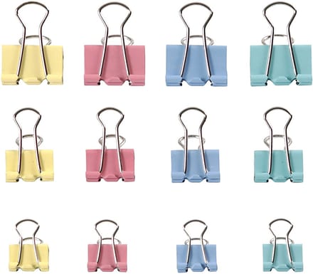 Foldback clips, B: 15-19-25 mm, pastelkleuren, 30 div/ 1 doos