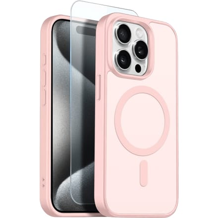 Northjo 2-in-1 iPhone 15 Pro Hoesje – Shockproof, MagSafe + Screenprotector Roze