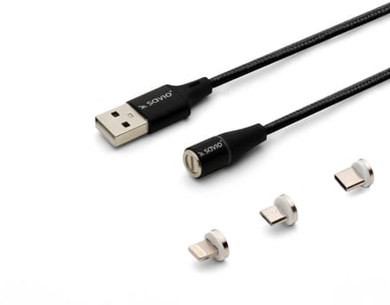 Savio Magnetische USB-Kabel: USB-C, Micro, Lightning - 2m Zwart