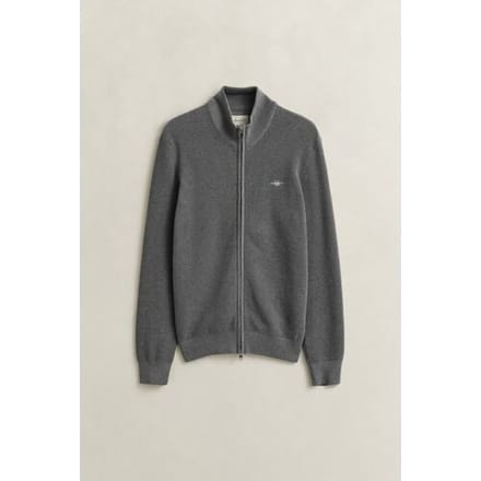 Gant Vest Solid Color Micro Textured Cotton Zip Dark Grey Melange / male