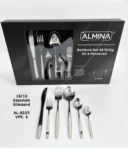 Almina Isabella Bestekset – 36-delig – 6 Personen – Edelstaal – Zilver