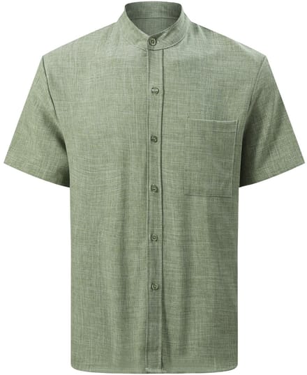 ALLTHEMEN Heren Casual Opstaande Kraag Kort Overhemd - Regular Fit - S