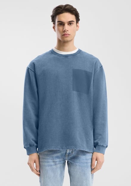 QS - male - Gewassen sweatshirt met contrasterende details