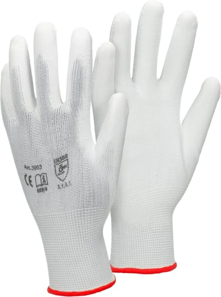 4 paar werkhandschoenen Nylon met PU-coating Maat 7-S Wit