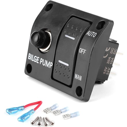3-Weg Lenspomp Schakelaar Paneel Automatische Uitschakeling Handmatig 12V 24V met LED Indicator Ingebouwde 15A Zekering gray
