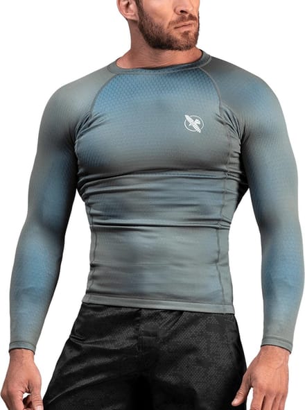 Hayabusa Fusion Long Sleeve Rashguard - Grijs / Aquablauw - maat S