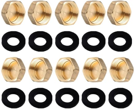 BRENZOOS- Messing Dop Set van 10 Stuks - 3/4 Inch Binnendraad - Blinde Stop - Afsluitdop - Eindkap - Inclusief Rubberen Afdichtingen