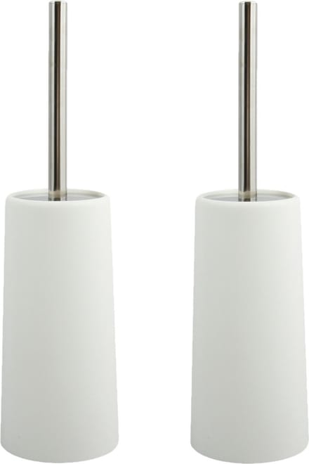 MSV Toiletborstel houder/WC-borstel - 2x - ivoor wit - kunststof - 35 cm