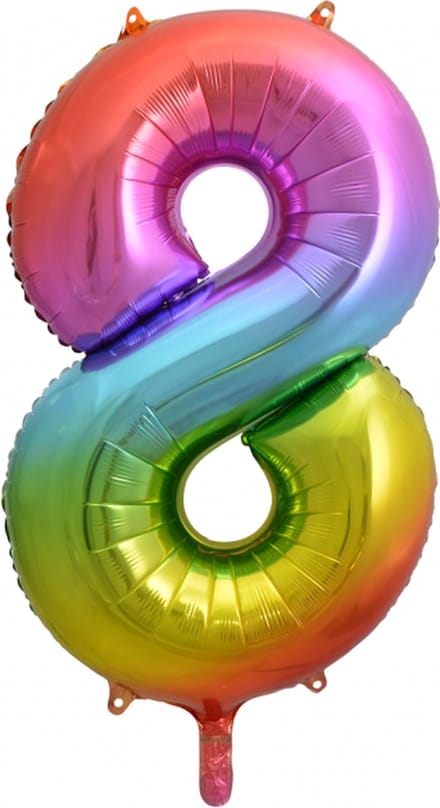 Folie Ballon Cijfer 8 Regenboog XL