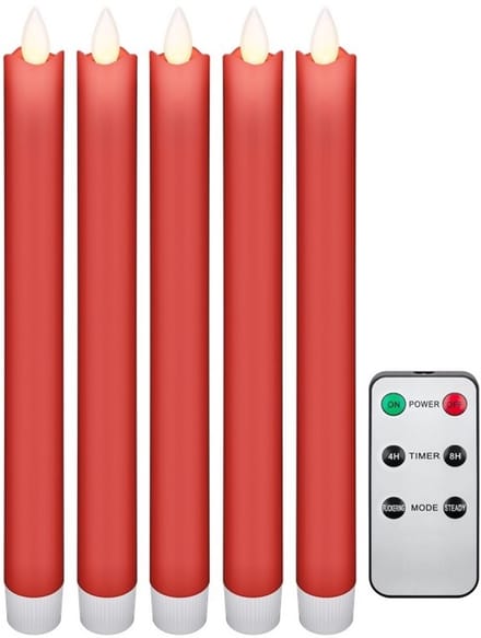 Goobay led-kaarsen van echte was 5 stuks rood met bewegende lont en afstandsbediening