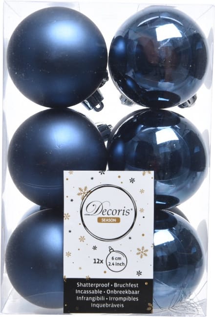 12 stuks Kerstbal plastic glans-mat diameter 6cm nacht blauw KSD