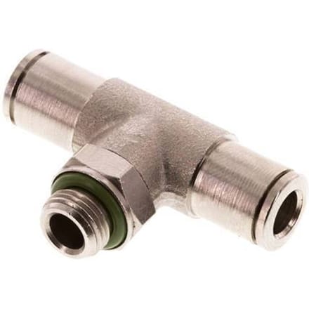 6mm x G1/8'' inline T-stuk Messing Insteekfitting Buitendraad Draaibaar FKM