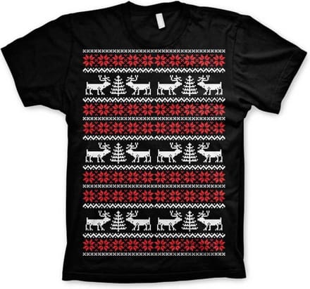 Heren Tshirt -M- Christmas Knit Pattern Zwart