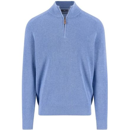 Fynch-Hatton Trui Troyer Zip Structure Supersoft Cotton Crystal Blue / male