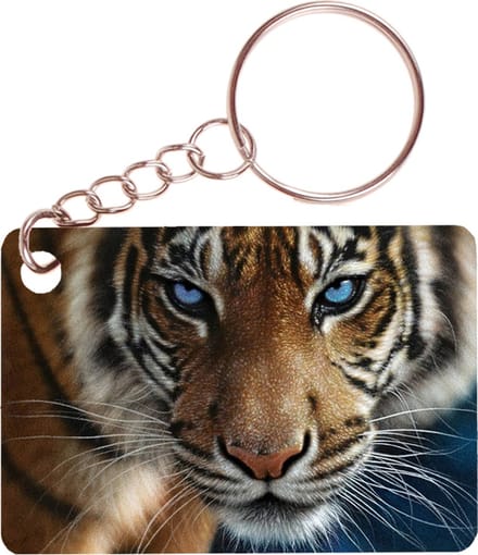 Sleutelhanger 6x4cm - Tijger met Blauwe Ogen - Close up