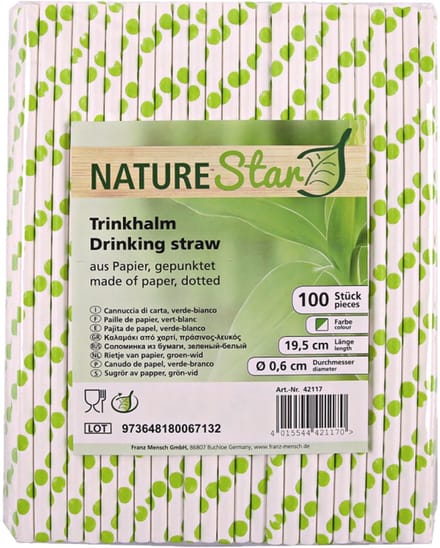 NATURE Star papieren drinkrietje, 197 mm, groen/wit