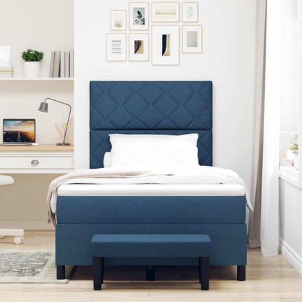 vidaXL - Boxspring - bed - met - kussen - met - hoofdeinde - Blauw - 120 - x - 190 - cm - Stof