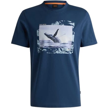 Boss Heren Walvis Katoenen T-Shirt (Marineblauw)