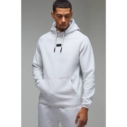 Men's Active Regular Fit Badge Hoodie | Grey Marl | Size Medium
