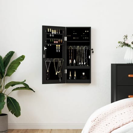 vidaXL - Sieradenkast - met - spiegel - wandgemonteerd - 30x8,5x67 - cm - zwart